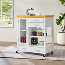 Kitchen Island Cart with walnut wood Top, Rolling Storage Cabinet on Wheels with Drawers, Sideboard Buffet with Towel Bar, White