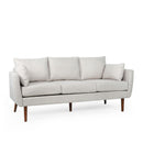 Diaphanous Upholstered 3-Seater Sofa with 2 Accent Pillows and Wood Legs, Beige