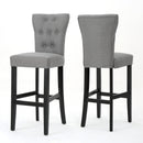 Modern Grey Barstool Set with Plush Cushioning and Handmade Detailing in Wood and Fabric