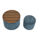 Classic Dark Blue Chenille Storage Ottoman Set with Drum Shaped Stool and MDF Desktop Panel
