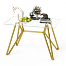 Modern Gold Rectangular Glass Dining Table with Sturdy Metal Legs for Dining Room, Living Room, and Office