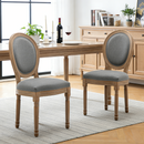 Farmhouse Solid Wood Frame Dining Chairs with Cushioned Linen Seat & Backrest for Kitchen, Dining Room, Living Room, Grey, Set of 2