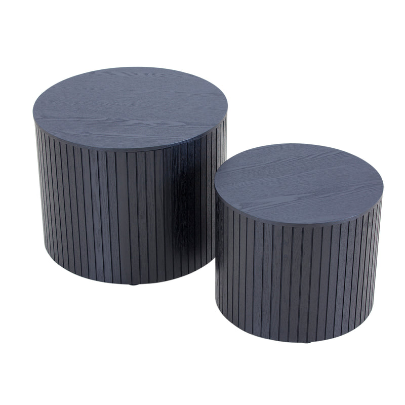 Modern Black MDF Nesting Coffee Table Set with Storage, Walnut Veneer - 2 Pieces Set