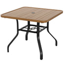 Outdoor Patio Dining Table with 1.57' Umbrella Hole, 35'x35' Wood-Like Texture, All-Weather Metal Frame for Poolside, Deck, Porch