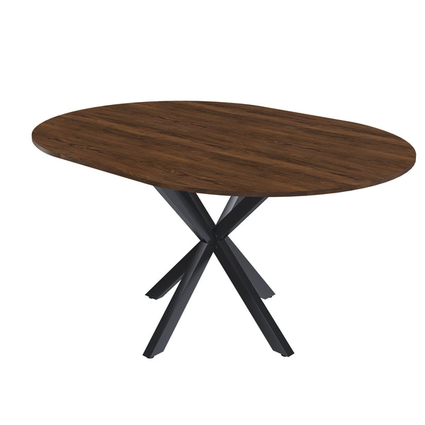 Modern Solid Wood Veneer Retractable Dining Table, Round Extendable 6-Person Table, Walnut MDF with Carbon Steel Base, 42-58 Inches