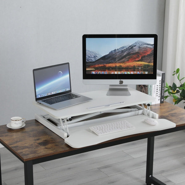32 Inch Desk Converter, Height Adjustable Sit to Stand Riser, Dual Monitor and Laptop Workstation with Wide Keyboard Tray, Standing Computer Desk, WHITE (PRIME BIG DEAL DAYS)