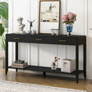 U_STYLE 60' Painted Console Table with 3 Drawers,Wooden Entryway Table with Storage Shelf, Farmhouse Sofa Table for Living Room, Hallway,Entryway, Foyer, Corridor(Black)