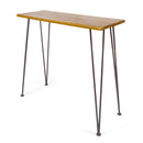 Outdoor Bar Table with Wood Tabletop and Iron Hairpin Legs, Black and Teak