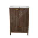 24 Inches Modern Bathroom Vanity with Sink Combo, Brown Textured Door Panels, Soft Close Hinges, Pine Legs, Ceramic Undermount Sink, MDF & Solid Wood Construction