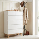 4+2 Drawer White Dresser, Handle-Free Modern Storage Chest with Solid Natural Wood Legs, 2 Small Drawers,Minimalist Drawer Cabinet for Bedroom Living Room, Simple to Instal