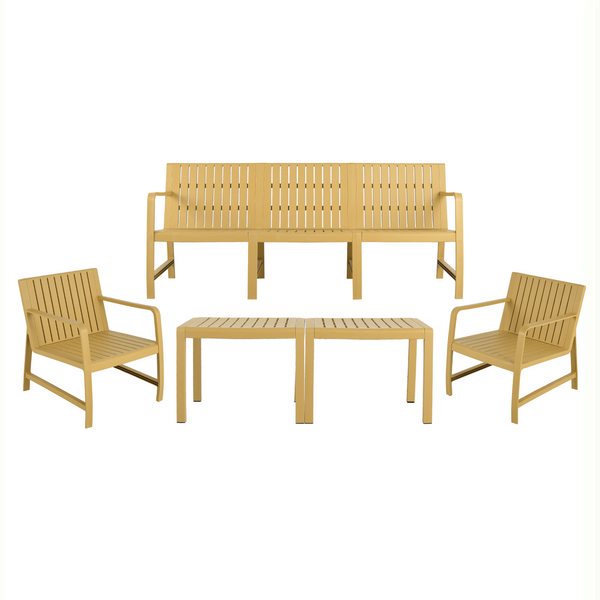 5-piece Indoor/Outdoor Furniture Set - 3-seater Sofa, 2 Chairs and 2 Coffee Tables,Waterproof and Durable,71.26*27.17*29.92in/24.61*27.17*29.92in/19.69×19.69×14.96in, Brick Yellow, PP