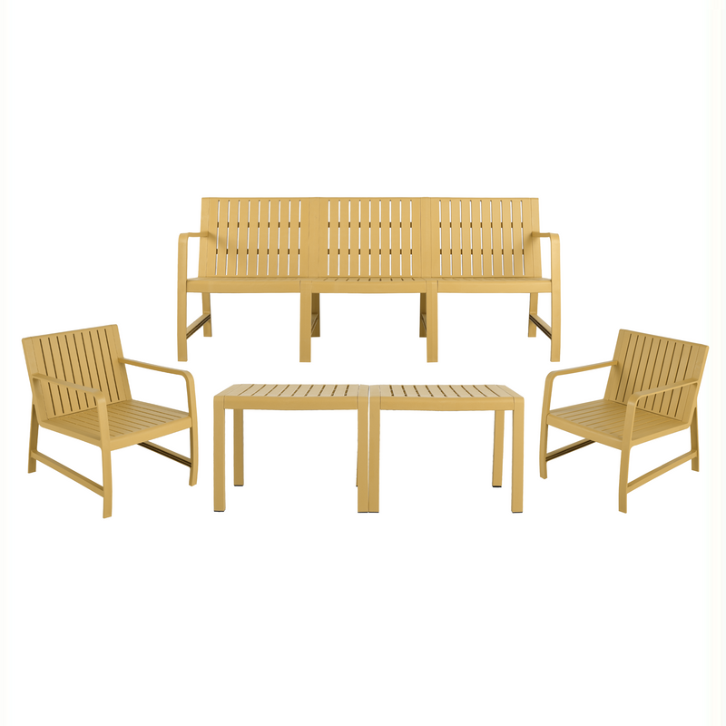 5-piece Indoor/Outdoor Furniture Set - 3-seater Sofa, 2 Chairs and 2 Coffee Tables,Waterproof and Durable,71.26*27.17*29.92in/24.61*27.17*29.92in/19.69×19.69×14.96in, Brick Yellow, PP