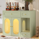 Cat Litter Box Enclosure with LED Light, Hidden Litter Box Furniture with Storage Drawers,Fit Most of Litter Box, Indoor Pet House with Acrylic Doors, End Table for Living Room, Green