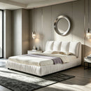 Queen Size Upholstered Bed Frame, Modern Minimalist Style with Segmented Plump Compressed Sponge Headboard, Shiny velvet & Sturdy Leg Support, Mattress Not Included-Beige