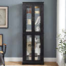Lighted Glass Curio Display Cabinet with Wood Frame - Elegant Glass Storage for Wine, Toys & Collectibles - Perfect for Living Room, Kitchen & Pantry - Bulb Included, Black