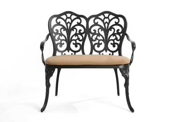 Cast aluminium bench with cushion