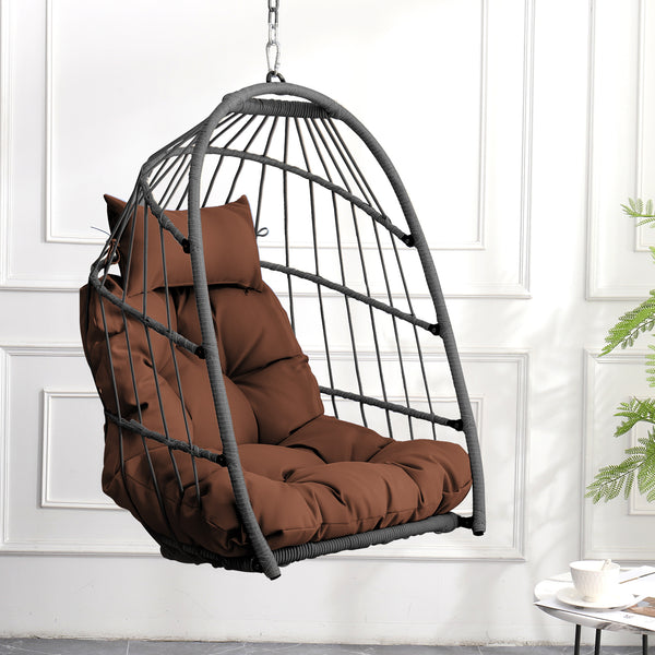 Outdoor garden rattan egg swing chair hanging chair PE hanging chair  brown