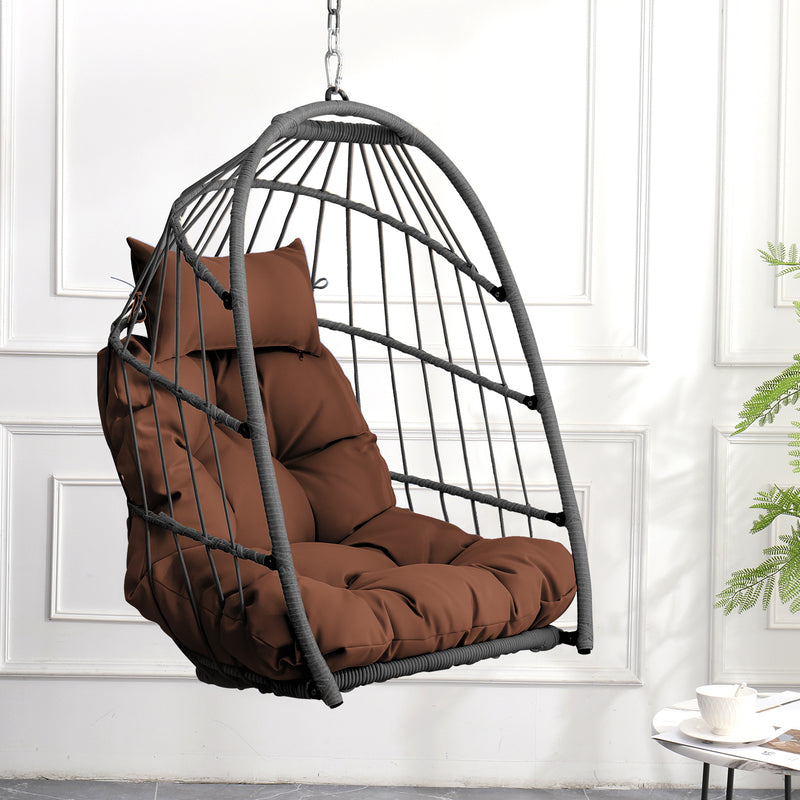 Outdoor garden rattan egg swing chair hanging chair PE hanging chair  brown