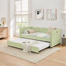 Twin‑Size Daybed, Gingham Upholstered 3‑in‑1 Versatile Convertible Sofa Bed with Pull‑Out Trundle & Side Storage Pockets, Ideal for Multiple Room Layouts and Small‑Space Living-Green
