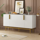 TREXM Modern Elegant 4-door Sideboard Gold Metal Handle Buffet Cabinet for Dining Room, Living Room, Bedroom, Hallway (White)