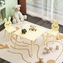 Kids Table and Chair Set with 2 Bunny Chairs, Children's Wooden Activity Table for Toddlers, Cute Animal Design Study Play Set for Playroom, Bedroom, Classroom - Cream Yellow