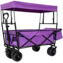 480Lbs Collapsible Wagon with Canopy,Wagon Stroller with 7' All-Terrain Wheels, Lightweight Foldable Wagon, Large Capacity for Camping, Shopping, Sports, and Garden Use, purple