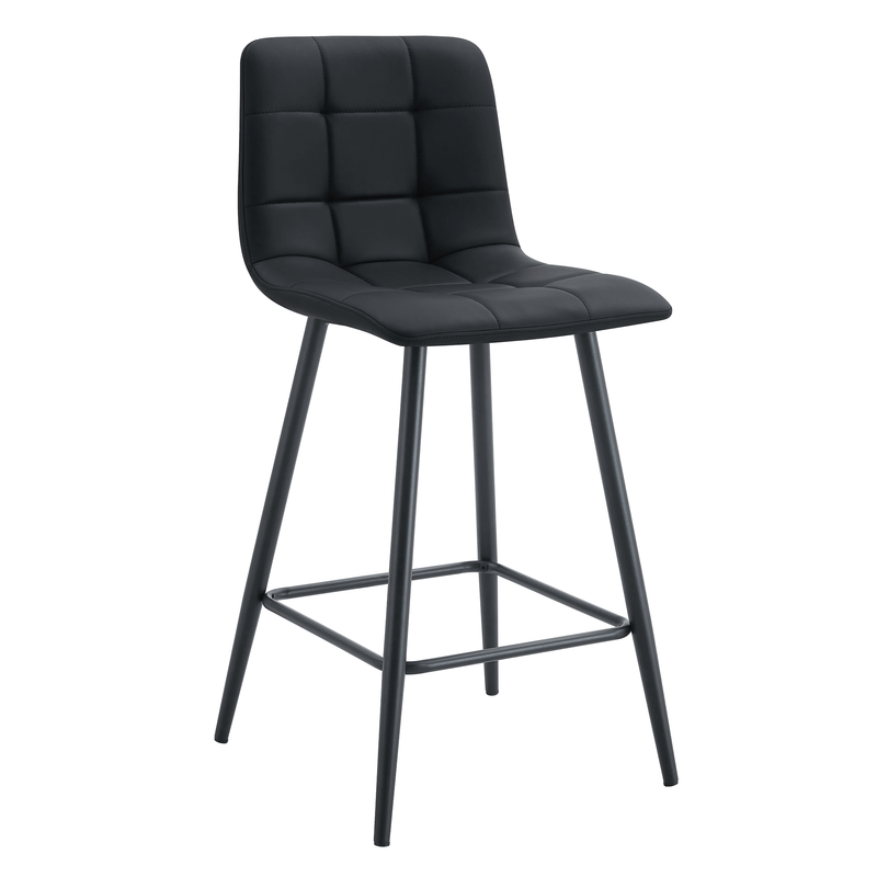 Modern Black PU Bar Chair Set with Checkered Design and Black Metal Legs, Multiple Colors Available