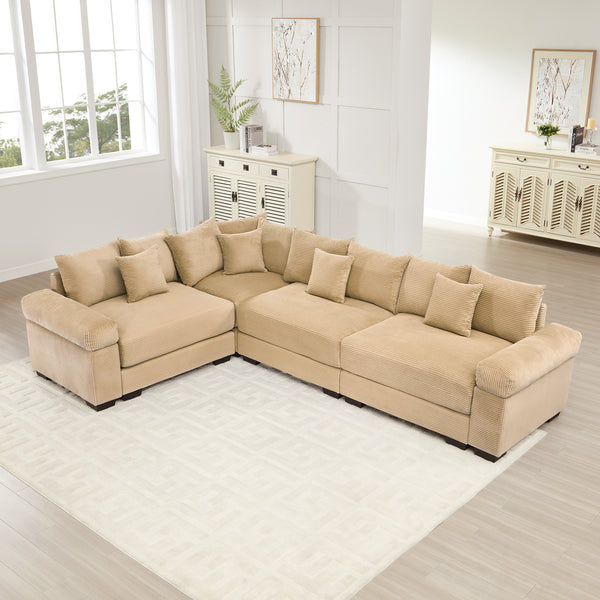 Oversized Cloud Modular Sectional Couch,Convertible Sectional Couches Deep Seat Extra-Wide Armrests, 13 Throw Pillows Premium Corduroy Fabric, Ergonomic Design,Easy Assembly, For Living Rooms,Camel