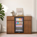 53'' Fluted Bar Cabinet with Fridge Space (Fridge Not Included), Modern Coffee Station with Charging Hub & Wine Glass Rack, Walnut Buffet Sideboard for Home Beverage & Liquor Storage.