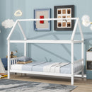 Twin House Bed with Headboard and Footboard, Twin Rubber Wood Bed with House Frame,White