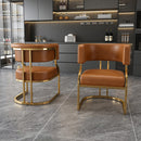 Modern Dining Chairs Set of 2, Gold Plated Iron Frame, PU Upholstered Cushion, Ergonomic Curved Backrest Armless Accent Chairs for Kitchen Dining Room (Brown)