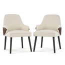 Indoor Dining Chair Set of 2, Beige & Brown Two-Tone Fabric Armchair with Sturdy Frame, Modern Accent Chair for Dining Room/Living Area, 300lbs