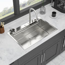 33' Drop in Waterfall Kitchen Sink - 33*22*10 inch Single Bowl 16 Gauge Stainless Steel Ledge Workstation Kitchen Sinks with Pull-Down Faucet & Cup Washer
