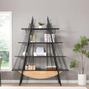 Sailboat-Inspired Bookshelf, 70.87 inch Industrial 4-Tier Open Storage Shelf with Drawer, Wooden & Metal Freestanding Bookcase, Sturdy Display Rack for Living Room, Office & Home Decoration.