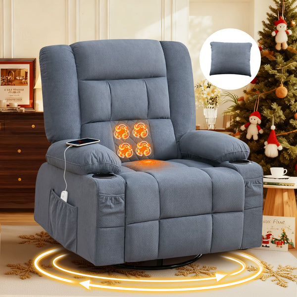 Kneading Massage Rocker Recliner Chair with 4-Point 3D Kneading Massage and Heat for Living Room with Rocking Function and 2 Cup Holders, USB Charge Port