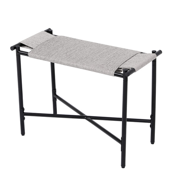 Boho Hand-woven Entryway Ottoman Vanity Chair Footrest Stool for Living Room Sofas Gray Metal