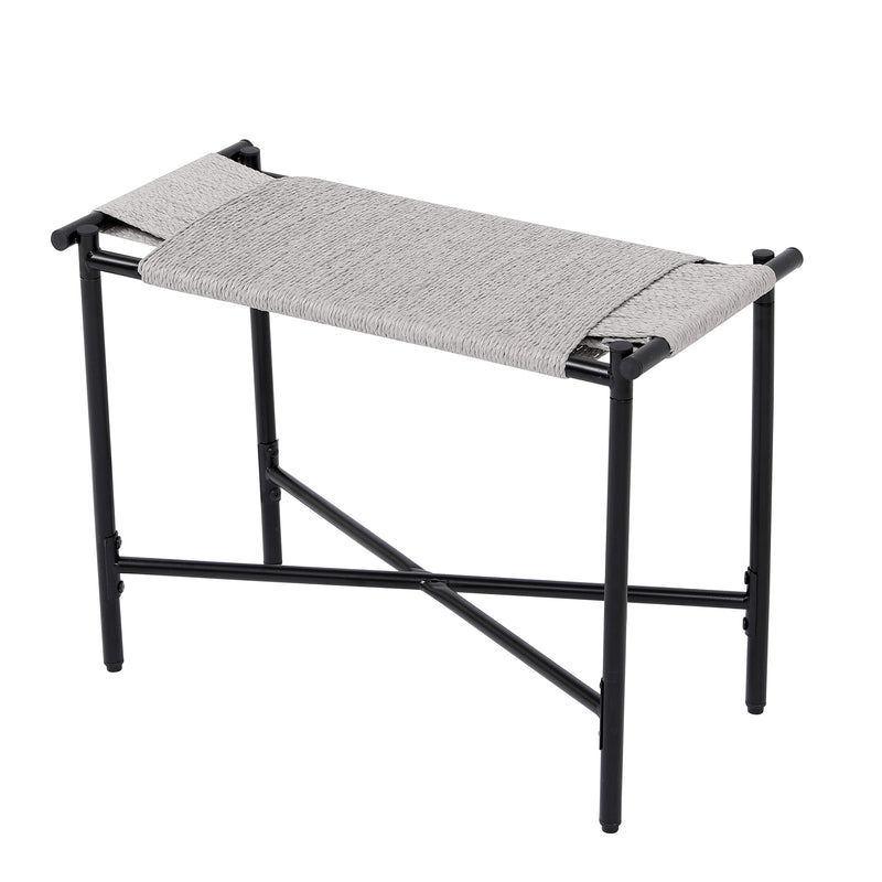 Boho Hand-woven Entryway Ottoman Vanity Chair Footrest Stool for Living Room Sofas Gray Metal