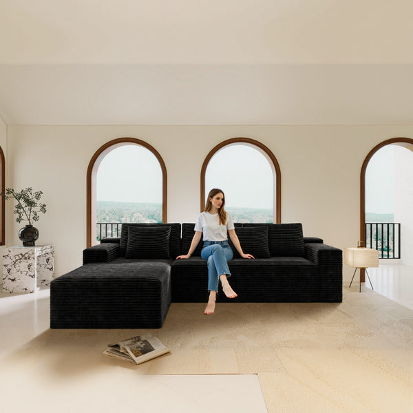 104.3*68.9'Modular sectional sofa seat,Upholstered compressed couch for living room,Bedroom,Apartment,No assembly required,2PC free combination,Plush corduroy fabric,BLACK