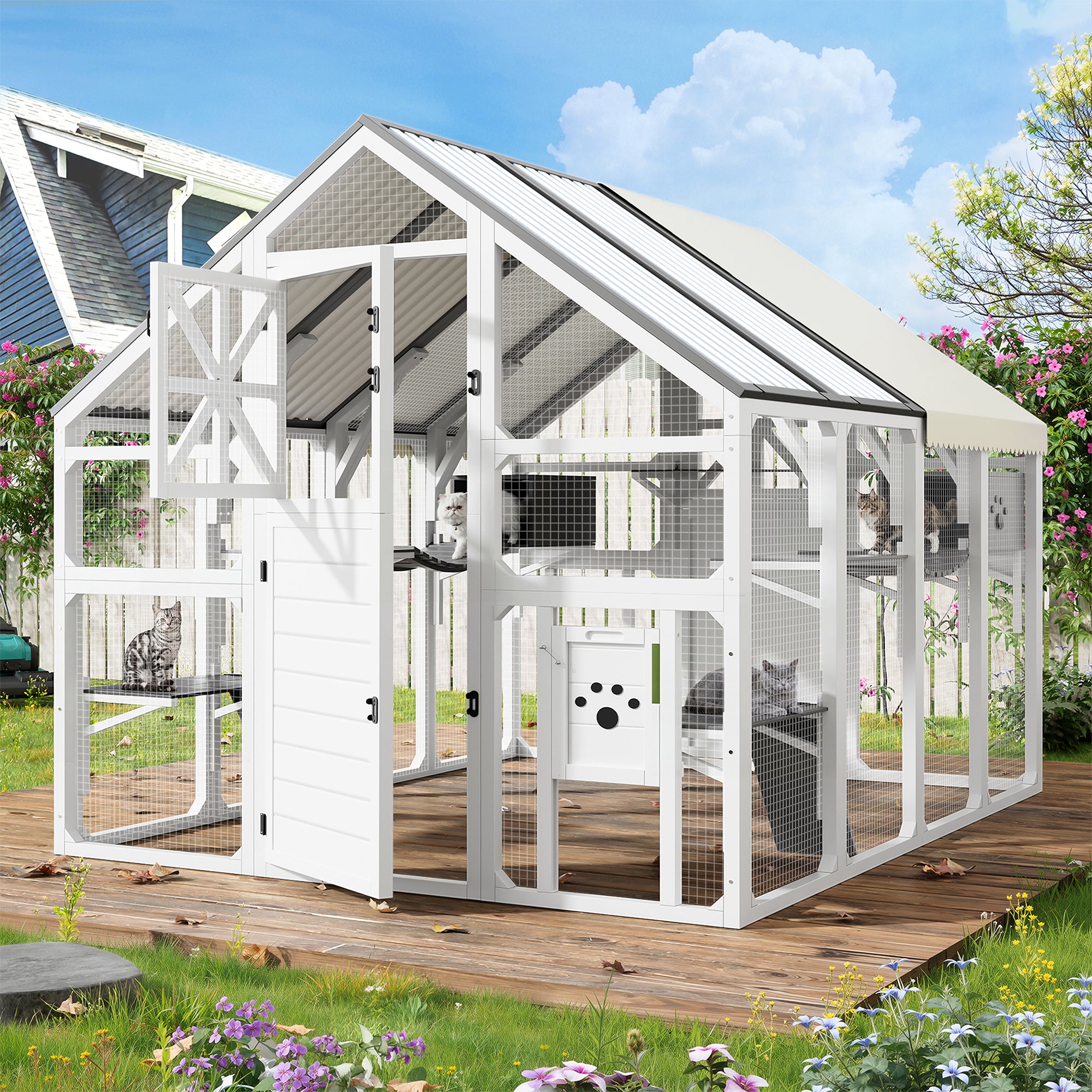 Extra Large Catio Outdoor Cat Enclosure, Walk-in Outdoor Pet House for
