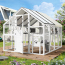 Extra Large Catio Outdoor Cat Enclosure, Walk-in Outdoor Pet House for Multiple Cats, Catio Cat Run Cage with Bridges, PVC Roof, Weatherproof  Cover, 8 Platforms, 2 Resting Box, White and Grey