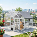 Wooden Catio Outdoor Cat Enclosure with Waterproof Cover, 2 Condos, 6 Platforms