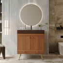 Mid-Century  Free-standing Bathroom Vanity with Faux Marble Top & Ceramic Sink, 30' Double Door Storage Cabinet, Waterproof Engineered Wood, Gold Legs