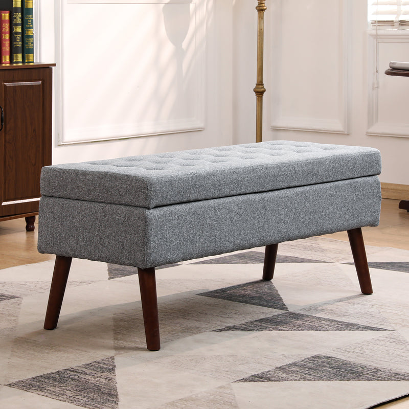 Storage Bench with Storage Bench for Bedroom End of Bed Bench Foot of Bed Bench Entryway Bench Storage Ottoman Bench 43.7' W x 18.1' D Grey Linen Bench