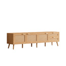 Modern 70inch TV Stand with Rattan Doors for TVs up to 80in, Media Console in Natural Wood Finish, 2 Drawers & Cable Management, Living Room Entertainment Center