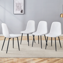 Luxury Simple Chair - Set of 4 WHITE Linen-Cotton Material High Resilience Dining Chair with Metal Black Leg.Integral metal leg architecture,Suitable for various interior decoration styles.