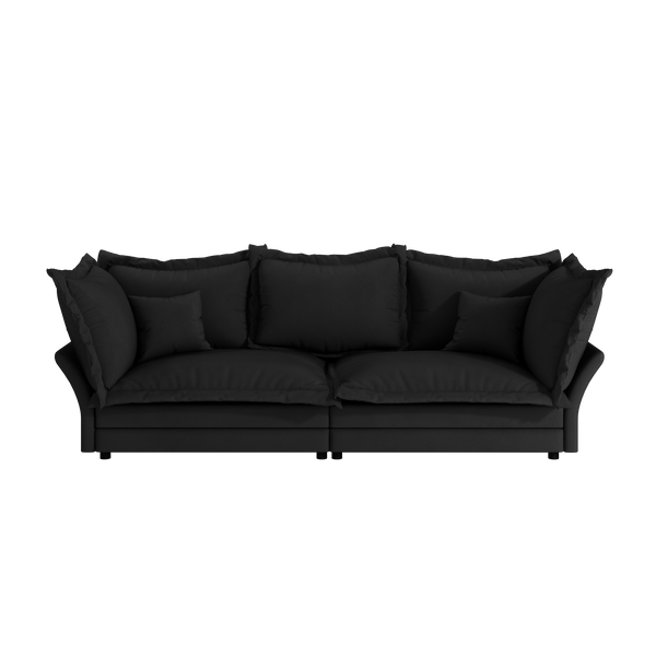 90.55' Modern Comfy Upholstered Sofa Cloud Couch, Deep Seat Couches with Multiple Large Soft Pillows,Convertible Deep Seat Chaise Longue for Living Room Bedroom,Apartment,Office,BLACK