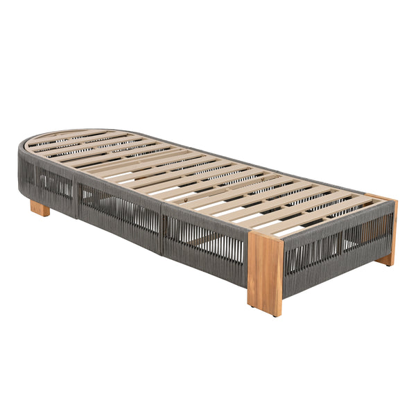 Outdoor  Acacia Wood Patio Adjustable Lounge Chair - Uncushioned for Backyard Pool Garden-Grey rope & Natural iron