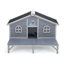 All Weather Wooden Cat House, Indoor Outdoor Cat Enclosure with Play Pen, Cozy Fringe Curtains, Lockable Doors for Kittens and Large Cats, Gray