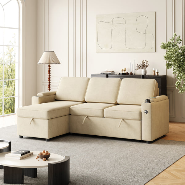 MH85.8' Sleeper Sofa, Sofa Bed - 2 in 1 Pull Out Sofa Bed with Storage Sofa, Sofa Sleeper with Pull Out Bed with Charging Port