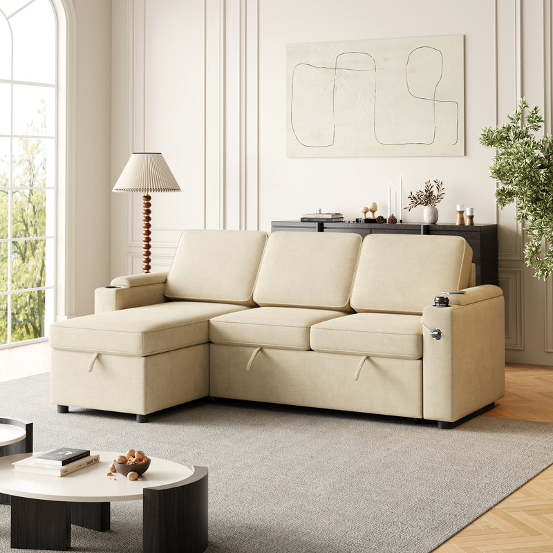 MH85.8' Sleeper Sofa, Sofa Bed - 2 in 1 Pull Out Sofa Bed with Storage Sofa, Sofa Sleeper with Pull Out Bed with Charging Port